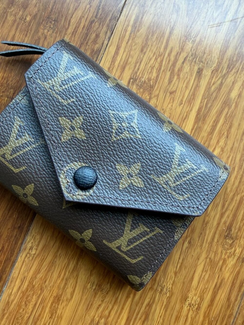 Monogram Print Compact Trifold Wallet Brown